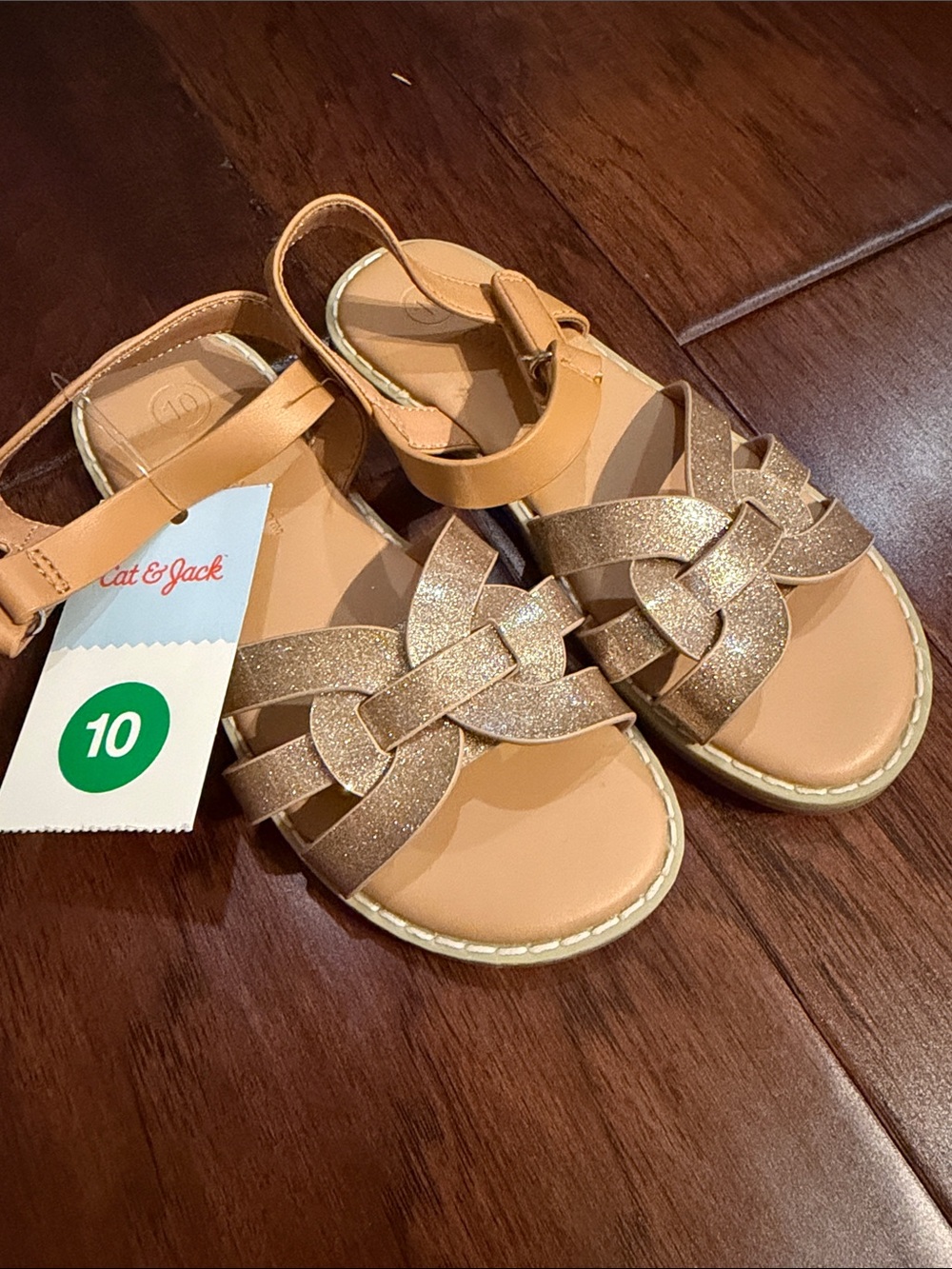Cat & Jack Girls' Tan and Gold Glitter Braided Strap Sandals